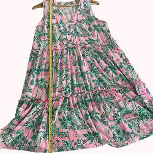 Pink and Green Lilly Pulitzer Easy Wear Tiered Sleeveless Dress Size L